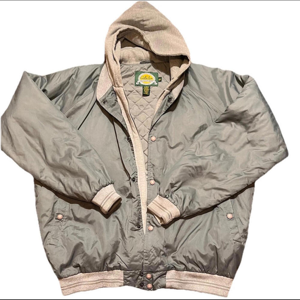 Vtg 90sCabelas Jacket Quilted Coat Lined Weatherproof Insulated Hood  Hunting XL